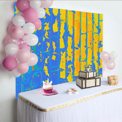 Lofaris Vibrant Blue Yellow Brick Backdrop, Abstract Painted Wall Photography Background, Creative Portrait Prop