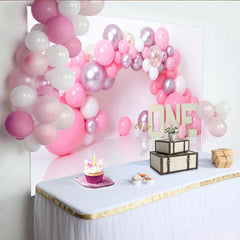 Lofaris Pink Balloon Arch First Birthday Cake Smash Backdrop, ONE Sign Girl Party Background for Photo Studio