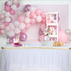 Lofaris Pink Balloon Arch Custom Name Cake Smash Backdrop, White Letter Blocks Girl Birthday Party Background