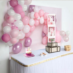 Lofaris Pink Balloon Arch Custom Name Cake Smash Backdrop, White Letter Blocks Girl Birthday Party Background