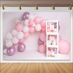 Lofaris Pink Balloon Arch Custom Name Cake Smash Backdrop, White Letter Blocks Girl Birthday Party Background