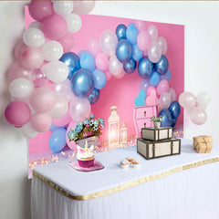 Lofaris Blue and Pink Balloon Arch Cake Smash Backdrop, Floral Lantern Table Girl Boy Birthday Party Background