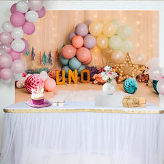 Lofaris Pastel Balloon Unicorn First Birthday Cake Smash Backdrop, UNO Sign Sheer Curtain Girl Party Background