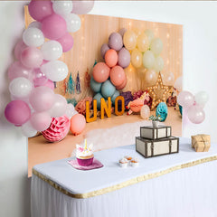 Lofaris Pastel Balloon Unicorn First Birthday Cake Smash Backdrop, UNO Sign Sheer Curtain Girl Party Background