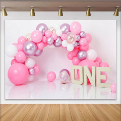 Lofaris Hot Pink Balloon Garland First Birthday Cake Smash Backdrop, ONE Wooden Sign Girl Party Background, Studio