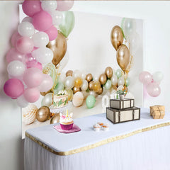 Lofaris Sage Green Gold Balloon First Birthday Cake Smash Backdrop, White ONE Letters Boy Girl Party Background