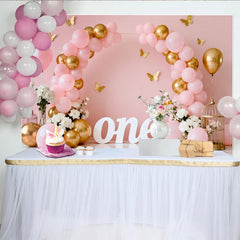 Lofaris Pink Gold Balloon First Birthday Cake Smash Backdrop, White ONE Sign Butterfly Floral Girl Party Background