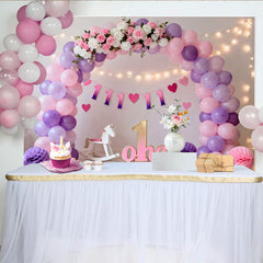Lofaris Pink Purple Balloon First Birthday Cake Smash Backdrop, Floral ONE Sign Fairy Light Girl Party Background