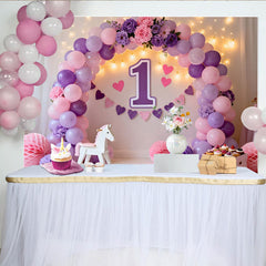 Lofaris Purple Pink Balloon First Birthday Cake Smash Backdrop, Floral 1 Sign Heart Banner Girl Party Background