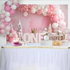 Lofaris Winter Wonderland First Birthday Backdrop, Pink Balloon ONE Sign Crown Girl Party Background