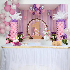Lofaris Purple Pink Floral First Birthday Backdrop, Lighted Hoop Number One Photography Background for Cake Smash