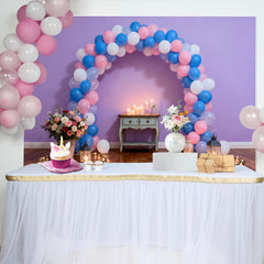 Lofaris Purple Wall Birthday Cake Smash Backdrop with Pink and Blue Balloon Arch, Romantic Candlelight Background