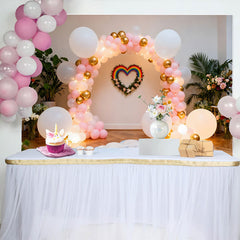 Lofaris Rainbow Heart Birthday Cake Smash Backdrop, Pink and Gold Balloon Arch with Cloud and Rainbow Decoration