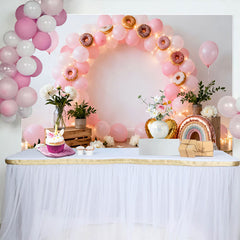 Lofaris Sweet One Donut Birthday Cake Smash Backdrop, Pink Balloon Arch and Rainbow for Girl 1st Birthday Party