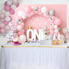 Lofaris Winter ONEderland Birthday Cake Smash Backdrop, Pink and White Balloon Arch with Snowflakes and Polar Bear