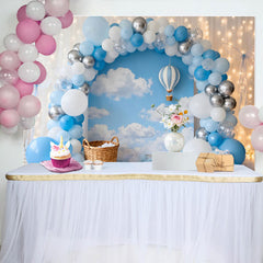 Lofaris Blue Silver Balloons Sky Clouds Birthday Cake Smash Backdrop, Hot Air Balloon Boy 1st Party Photography Background Props