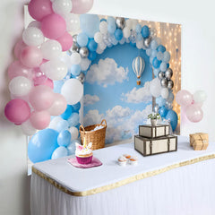 Lofaris Blue Silver Balloons Sky Clouds Birthday Cake Smash Backdrop, Hot Air Balloon Boy 1st Party Photography Background Props