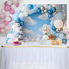 Lofaris Blue Silver Balloon Garland Sky Clouds Birthday Cake Smash Backdrop, Butterfly Basket Boy Party Photography Decor