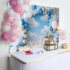 Lofaris Blue Silver Balloon Garland Sky Clouds Birthday Cake Smash Backdrop, Butterfly Basket Boy Party Photography Decor