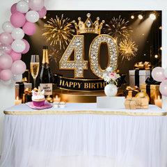Lofaris Gold Crown 40th Happy Birthday Backdrop, Champagne Gifts Diamond Number Black Gold Party Background