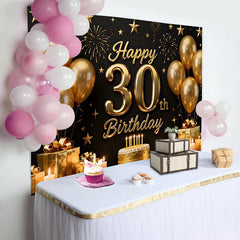 Lofaris Gold Balloons 30th Happy Birthday Backdrop, Black Background Cake Gifts Stars Party Photography Decor