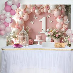 Lofaris Dusty Rose and Dark Pink Balloon Garland Birthday Backdrop, White and Green Leaf Photography Background