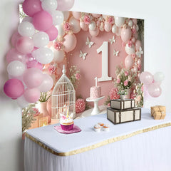 Lofaris Dusty Rose and Dark Pink Balloon Garland Birthday Backdrop, White and Green Leaf Photography Background