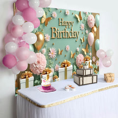 Lofaris Black and Gold Balloon Garland Birthday Backdrop, White and Metallic Leaf Photography Background, Gala Party