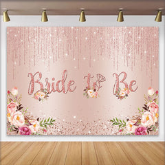 Lofaris Rose Gold Bride to Be Backdrop, Pink Floral and Glitter Diamond Ring Background for Bridal Shower