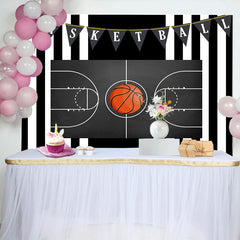 Lofaris Basketball Court Birthday Backdrop, Black and White Stripes Sports Theme Photography Background for Boys