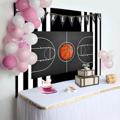 Lofaris Basketball Court Birthday Backdrop, Black and White Stripes Sports Theme Photography Background for Boys
