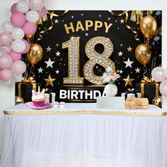Lofaris Luxury 18th Happy Birthday Backdrop, Diamond Numbers and Gold Balloons Background, 18 Years Anniversary Decor