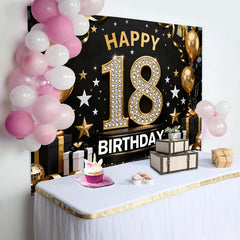 Lofaris Luxury 18th Happy Birthday Backdrop, Diamond Numbers and Gold Balloons Background, 18 Years Anniversary Decor