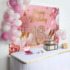 Lofaris Sweet 18th Happy Birthday Backdrop, Pink High Heels and Champagne Background, Diamond 18 Years Party Decor