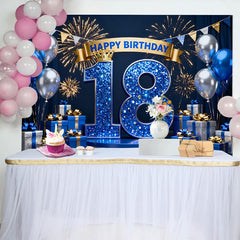 Lofaris Royal Blue 18th Happy Birthday Backdrop, Blue Diamond Numbers and Balloons Background, Milestone Anniversary