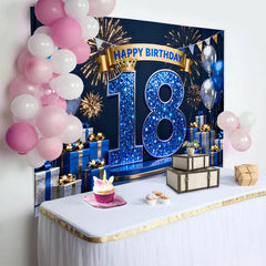 Lofaris Royal Blue 18th Happy Birthday Backdrop, Blue Diamond Numbers and Balloons Background, Milestone Anniversary