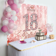 Lofaris Rose Gold 18th Happy Birthday Backdrop, Pink Diamond Numbers and Glitter Background, 18th Birthday Banner