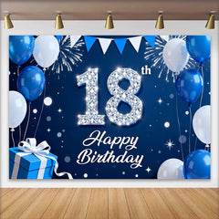 Lofaris Royal Blue and Silver 18th Birthday Backdrop, Diamond Numbers and Fireworks Background, Anniversary Decor