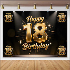 Lofaris Sparkling Gold 18th Happy Birthday Backdrop, Spotlight and Stars Anniversary Background, Luxury Milestone Party
