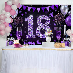 Lofaris Luxury Purple Diamond 18th Birthday Backdrop, Purple Balloons and Champagne Background, Anniversary Decor