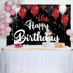 Lofaris Red and Black 18th Happy Birthday Backdrop, Glitter Floor and Balloons Background, Starry Night Party Decor