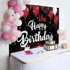 Lofaris Red and Black 18th Happy Birthday Backdrop, Glitter Floor and Balloons Background, Starry Night Party Decor