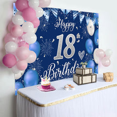 Lofaris Royal Blue and Silver 18th Birthday Backdrop, Silver Glitter Numbers and Fireworks Background, Party Banner
