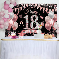 Lofaris Rose Gold 18th Birthday Backdrop, Diamond Numbers and Pink Balloon Background, Milestone Anniversary Decor