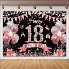 Lofaris Rose Gold 18th Birthday Backdrop, Diamond Numbers and Pink Balloon Background, Milestone Anniversary Decor