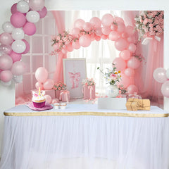 Lofaris Pink Balloon Arch and Gift Box Backdrop, Indoor Window View Photography Background, Cake Smash Decor