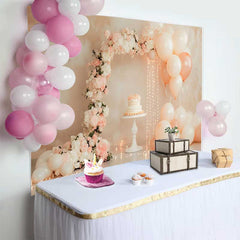 Lofaris Pastel Pink Balloon Floral Arch Wedding Backdrop, Sweet Cake Fairy Lights Bridal Shower Background