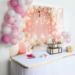 Lofaris Pink Balloon Glowing Lights Wedding Backdrop, Floral Arch Cake Party Photography Background