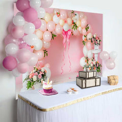 Lofaris Pink Balloon Arch Floral Wedding Backdrop, Big Bow Ribbon Bridal Shower Party Background