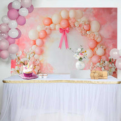 Lofaris Pink Balloon Bow Ribbon Floral Wedding Backdrop, Artistic Abstract Party Photography Background